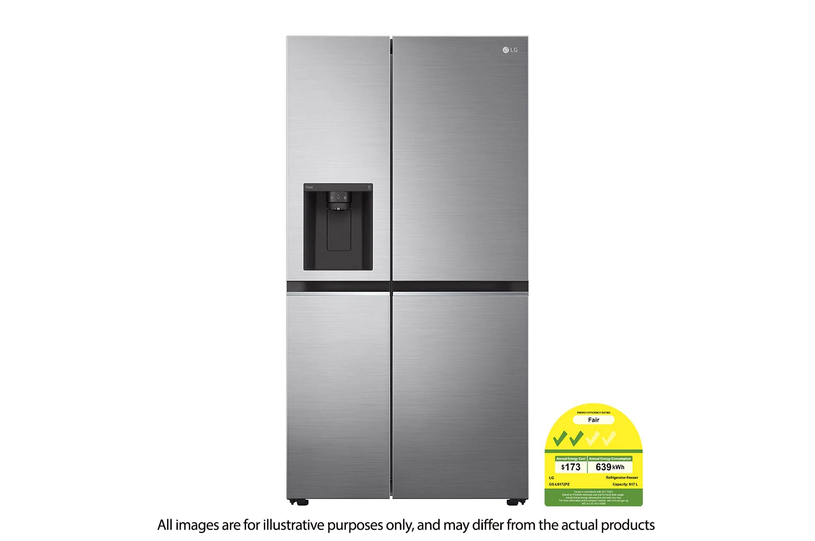 LG 617L side-by-side-fridge with Smart Inverter Compressor in Platinum Silver, GS-L6172PZ