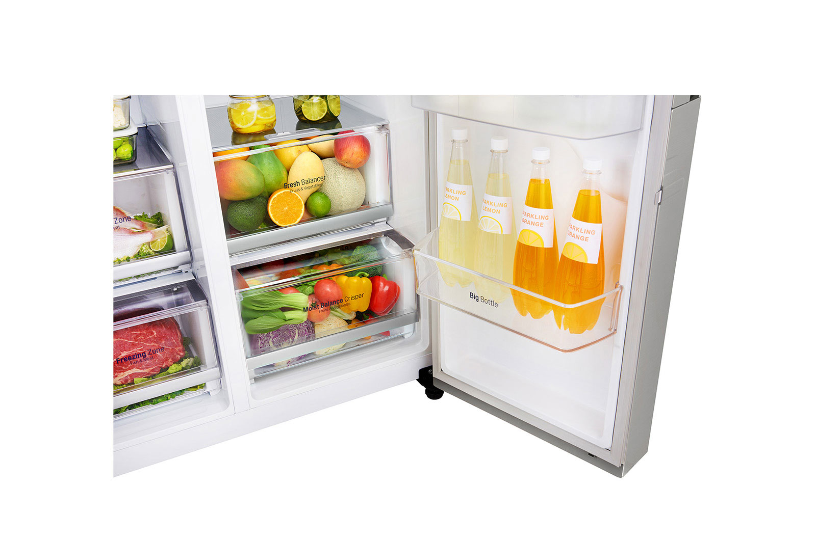 LG 626L side-by-side-fridge with InstaView in Noble Steel, GS-Q6278NS
