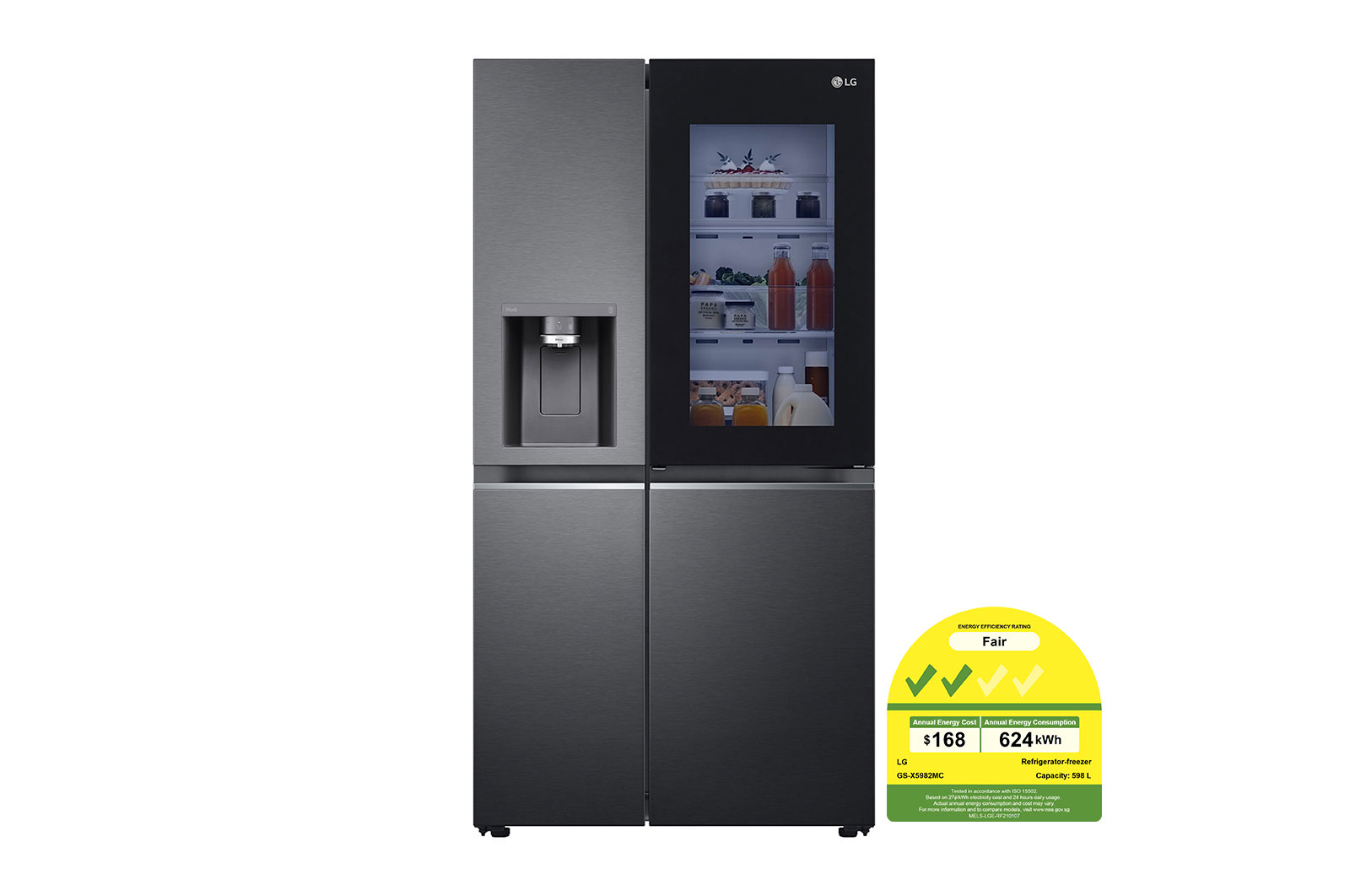 LG  598L side-by-side-fridge with InstaView® Door-in-Door™ in Matt Black, GS-X5982MC