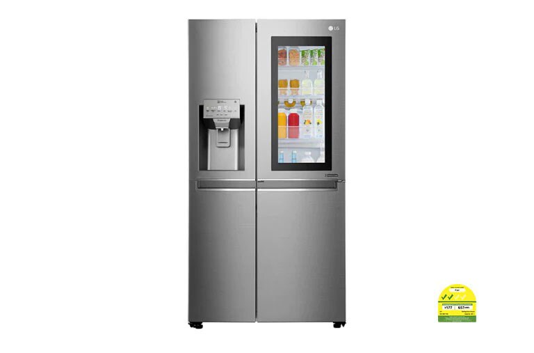 Front view of 601L side-by-side-fridge with InstaView Door-in-Door™ in Noble Steel GS-X6011NS