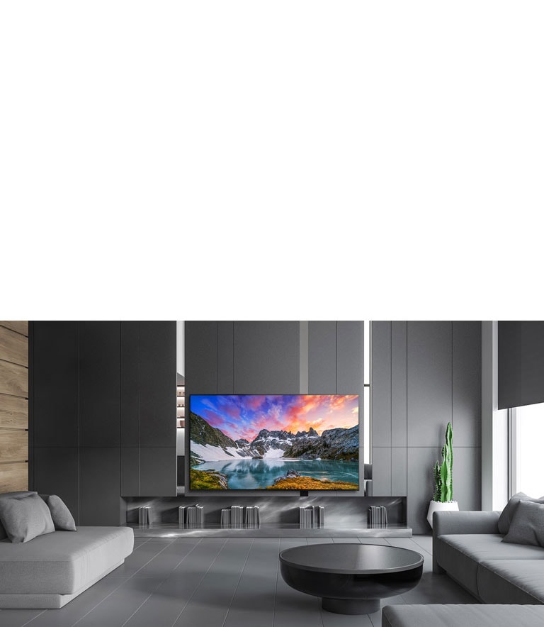 TV showing an eye level view of nature in a luxurious house setting