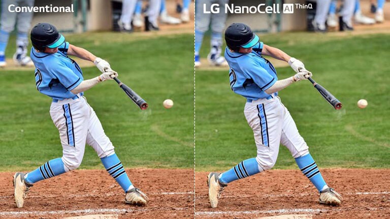 a_scene_from_a_football_game,_half_on_an_conventional_lcd/LED TV with blurry picture quality, and other half on LG NanoCell TV with clear picture quality