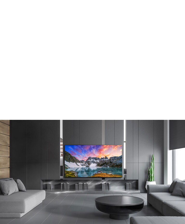 TV showing an eye level view of nature in a luxurious house setting