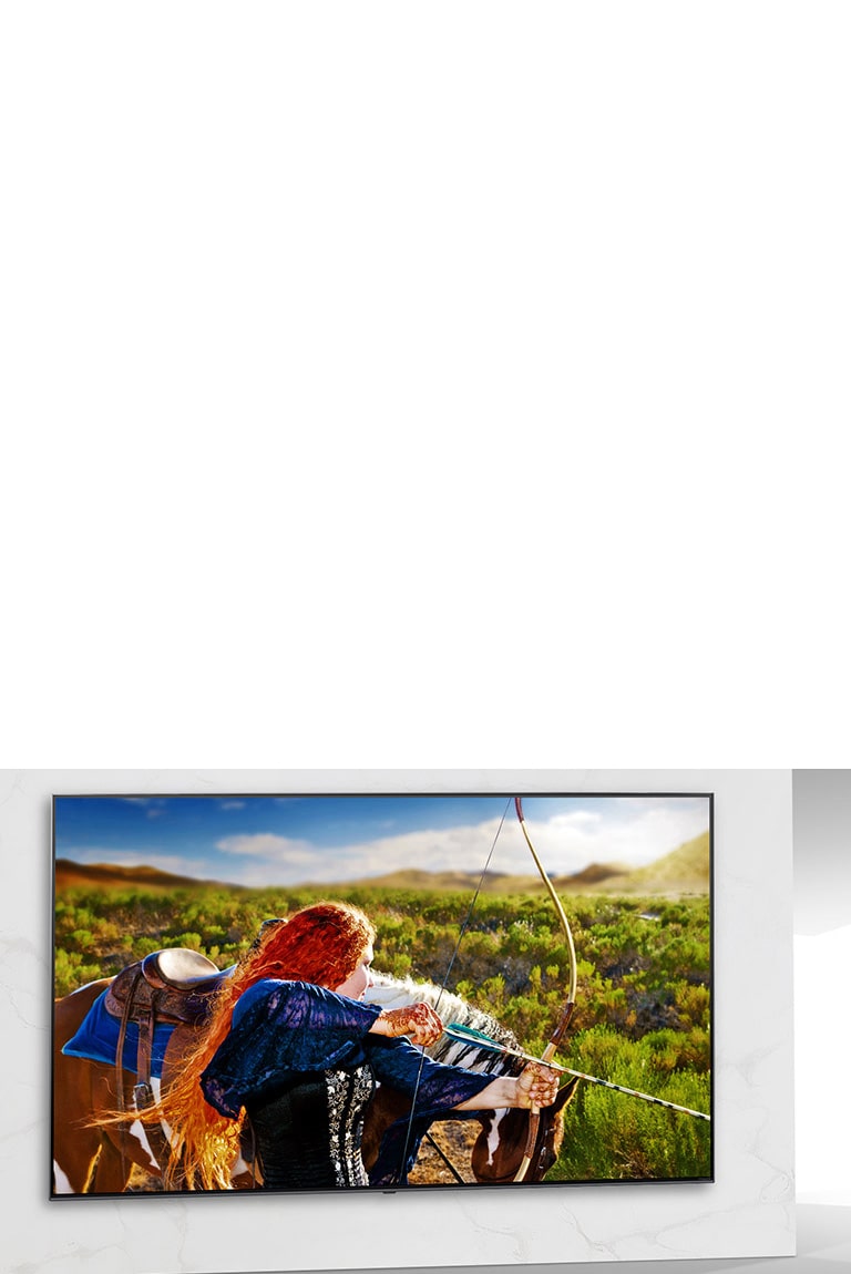 TV screen showing the scene of SF movie with a woman shooting a bow