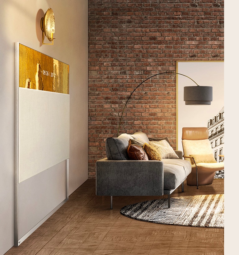 EASEL seen from the side as it sits flush with the wall, blending in with the living room interior.