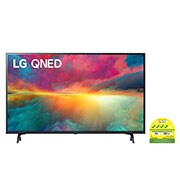 A front view of the LG QNED TV with infill image and product logo on