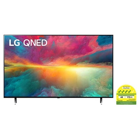 A front view of the LG QNED TV with infill image and product logo on