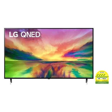 A front view of the LG QNED TV with infill image and product logo on