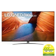 A front view of the LG QNED TV with infill image and product logo on