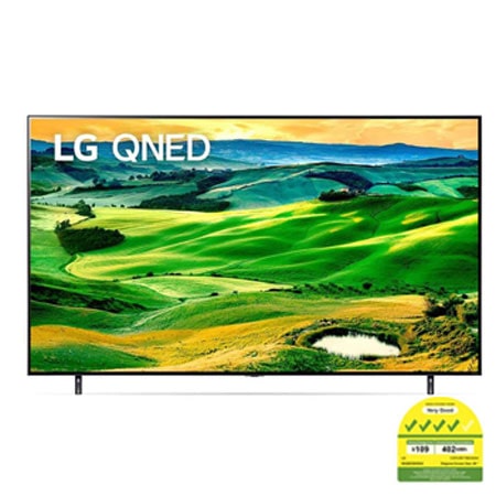 A front view of the LG QNED TV with infill image and product logo on