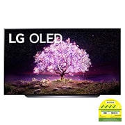 front viewFront view of LG C1 83" OLED 4K TV with self-lit pixels; pink glowing tree infill, OLED83C1PTA