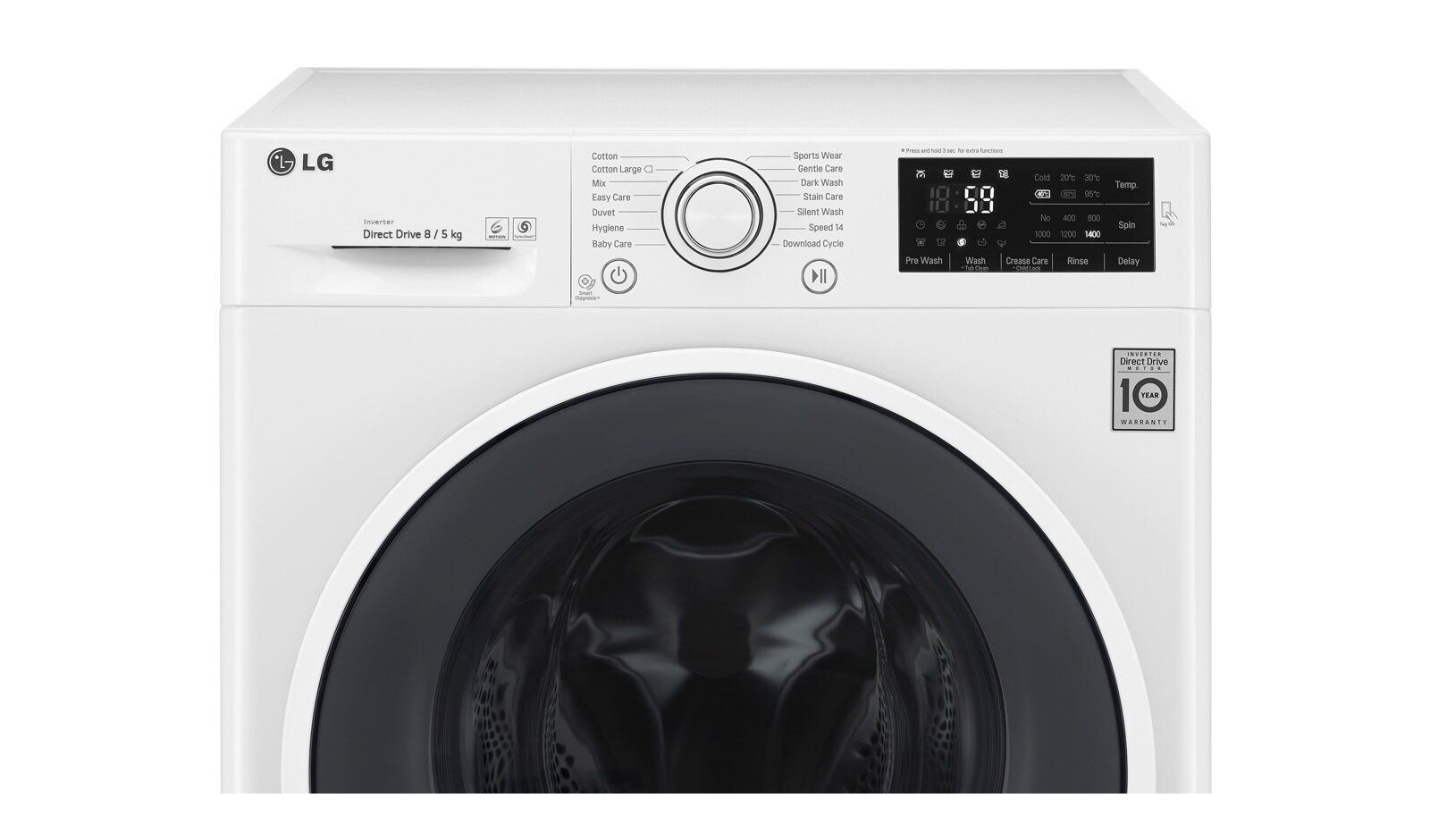 LG 8kg, 6 Motion Inverter Direct Drive Front Load Washing Machine with TurboWash™, F1408DC3W