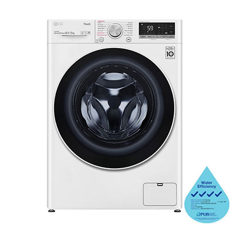 Front view of LG AI Direct Drive Front Load Washer Dryer with Steam™ technology, 10.5/7KG, in white, FV1285H4W