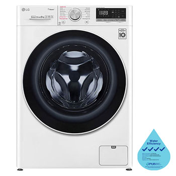 Front view of LG AI Direct Drive Front Load Washing Machine with 8KG capacity, in white, FV1408S4W