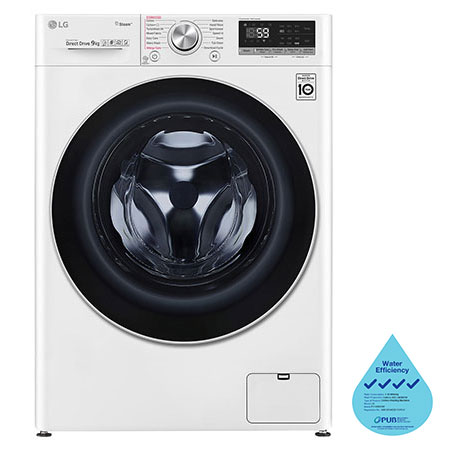 Front view of LG AI Direct Drive Front Load Washing Machine with 9KG capacity, in white, FV1409S3W