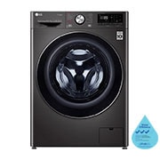 Front view of LG AI Direct Drive Front Load Washer Dryer with Turbo Wash, 10.5/7KG, in premium black, FV1450H2K