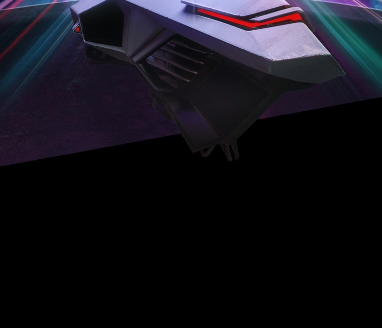 Background image for text "Geared Up for Victory" - bright neon game graphic depicting victory, LG UltraGear™ Gaming Monitor