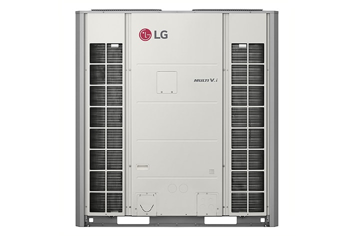 LG's MULTI V i outdoor unit, boosting from 22 to 26HP with 2x2 square-shaped ducts strategically placed on the right front side.