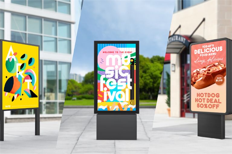 Various frame-shaped displays are installed outdoors.