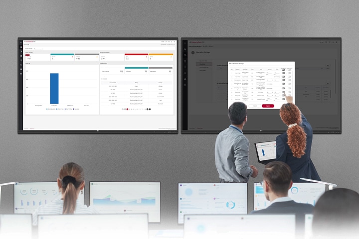 IT managers keep a remote watch over LG CreateBoard through LG ConnectedCare DMS.	