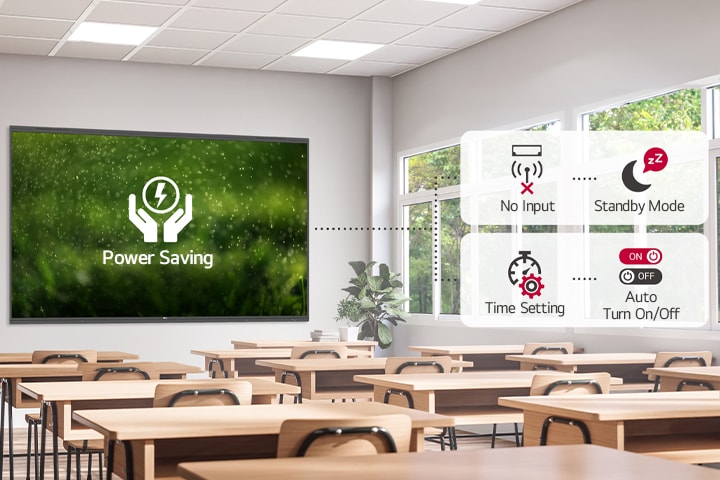 If there is no input for a certain period of time, the device changes to standby mode, and it can be turned on or off automatically by setting the time, thus saving power.	