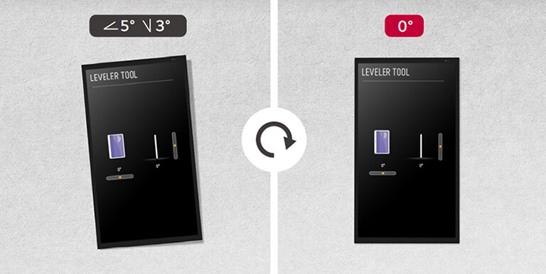 A display is installed without tilting using the self-leveler tool.