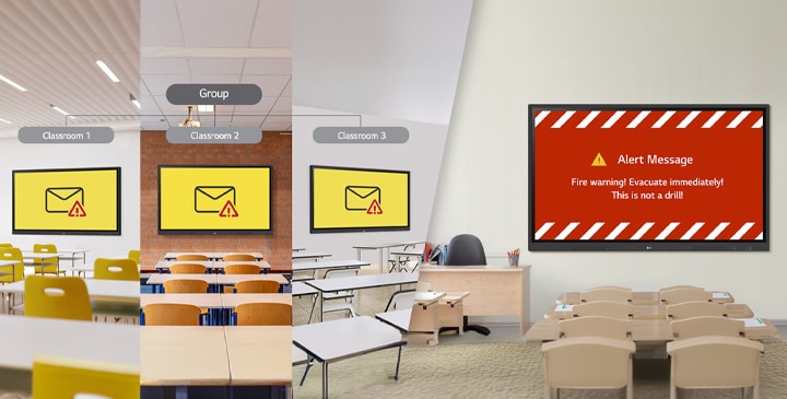 When grouping multiple classrooms into one group for management, it showcases the ability to send the same message simultaneously.	