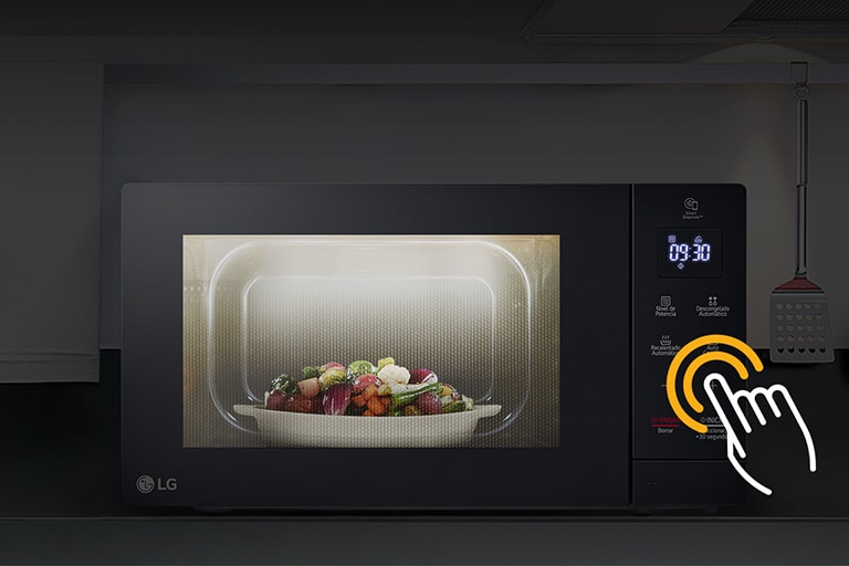 The food is cooked inside with LED function in the kitchen where the lights are off.