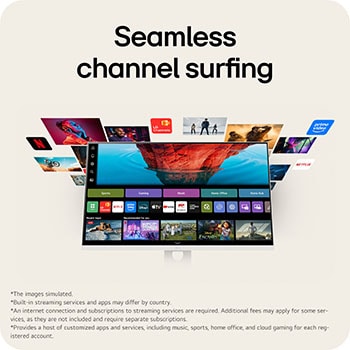 LG Smart Monitor with webOS providing access to built in streaming apps and entertainment content.