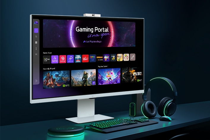 The LG Smart Monitor screen displays the game apps interface.