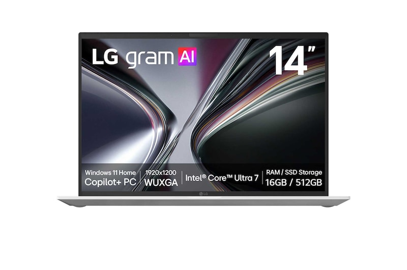 Front view of 14-Inch LG gram | <br>Copilot+ PC | Windows 11 Home <br>| Lightweight Dual AI Laptop (1.1kg) | AI Powered Intel® Core™ U7, IPS Display 14Z90U-G.AU74A3