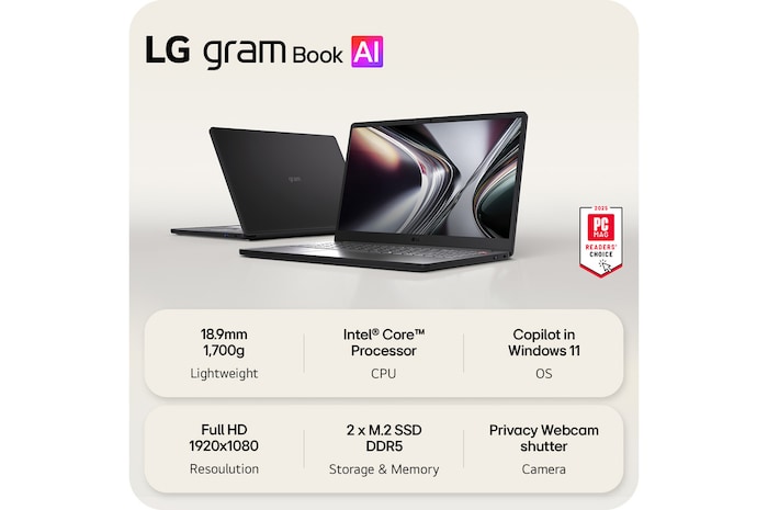 A top-down angled view of the LG gram Pro laptop with a silver metal finish. The image focuses on the slim design and refined surface texture of the lid, with the gram logo centered on the top panel.
