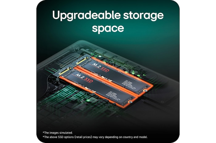 A front-facing view of an LG gram Pro laptop displaying a split-screen interface that represents on-device AI and cloud-based AI functions. Icons for gram chat cloud appear on both sides of the laptop, emphasizing dual AI operation within the system.