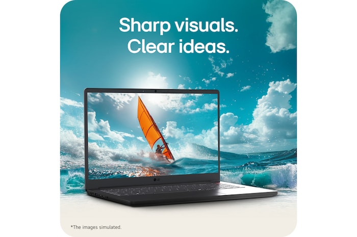 A top-down angled view of an LG gram Pro laptop running professional video editing software. Blue airflow graphics emerge from dual cooling fans beneath the keyboard, visually representing enhanced thermal performance during high-performance tasks.