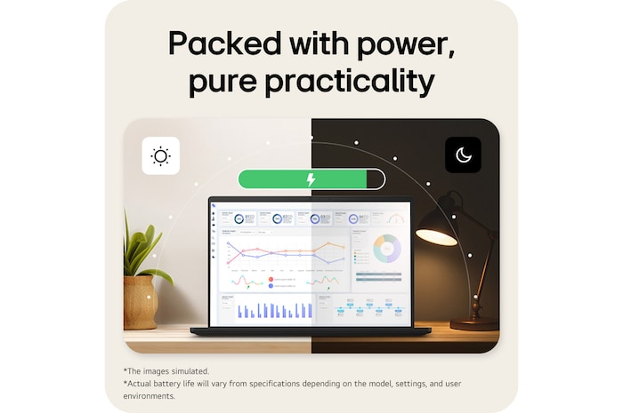 A top-down view of an LG gram Pro aptop surrounded by circular sound wave graphics. The image visually represents immersive spatial audio, with Dolby Atmos branding shown on the lower corner of the scene.