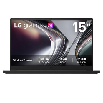 Front view of LG gram Book 15.6 inch Laptop | Windows 11 Home | AI powered Intel® Core™ Ultra | 512GB SSD | Lightweight, FHD Display | 2026 15U50U-G.AA55A3
