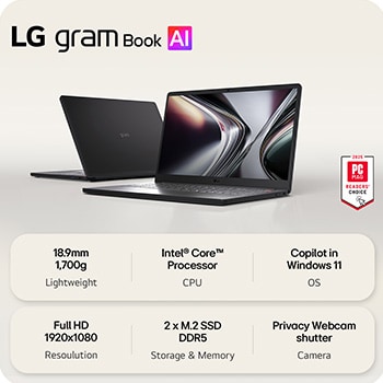 A top-down angled view of the LG gram Pro laptop with a silver metal finish. The image focuses on the slim design and refined surface texture of the lid, with the gram logo centered on the top panel.