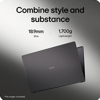 An LG gram Pro laptop displayed from the front, shown above a circular battery graphic indicating long battery performance. The image highlights up to 26 hours of usage with a 77 Wh battery, represented through visual icons and a dashboard-style screen on the display.