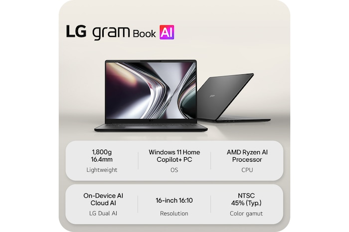 A top-down angled view of the LG gram Pro laptop with a silver metal finish. The image focuses on the slim design and refined surface texture of the lid, with the gram logo centered on the top panel.