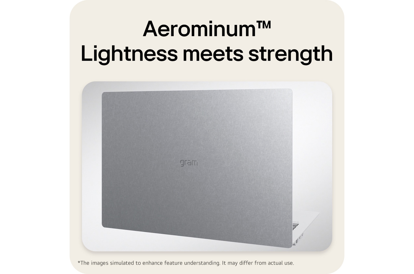 A top-down angled view of the LG gram Pro laptop with a silver metal finish. The image focuses on the slim design and refined surface texture of the lid, with the gram logo centered on the top panel.