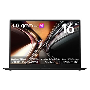 Front view of 16-Inch LG gram Pro | <br>Copilot+ PC | Windows 11 Home <br>| Lightweight Dual AI Laptop (1.1kg) | AMD Ryzen AI, IPS Display 16Z95U-G.AU85A3