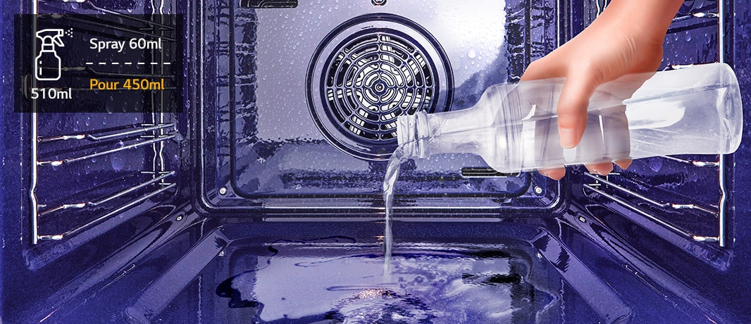 Image of pouring remaining water from the nebulizer onto the oven floor.