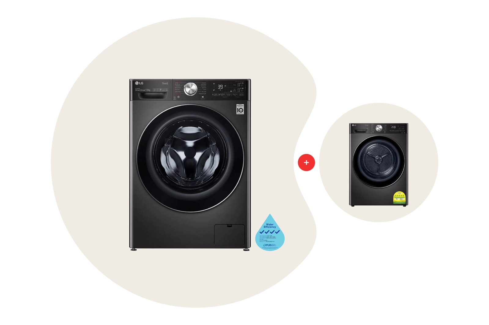 Front view of 13kg AI DD™ Front Load Washing Machine Bundle with 10kg Dual Inverter Heat Pump™ Dryer FV1413S2BA.TDH10