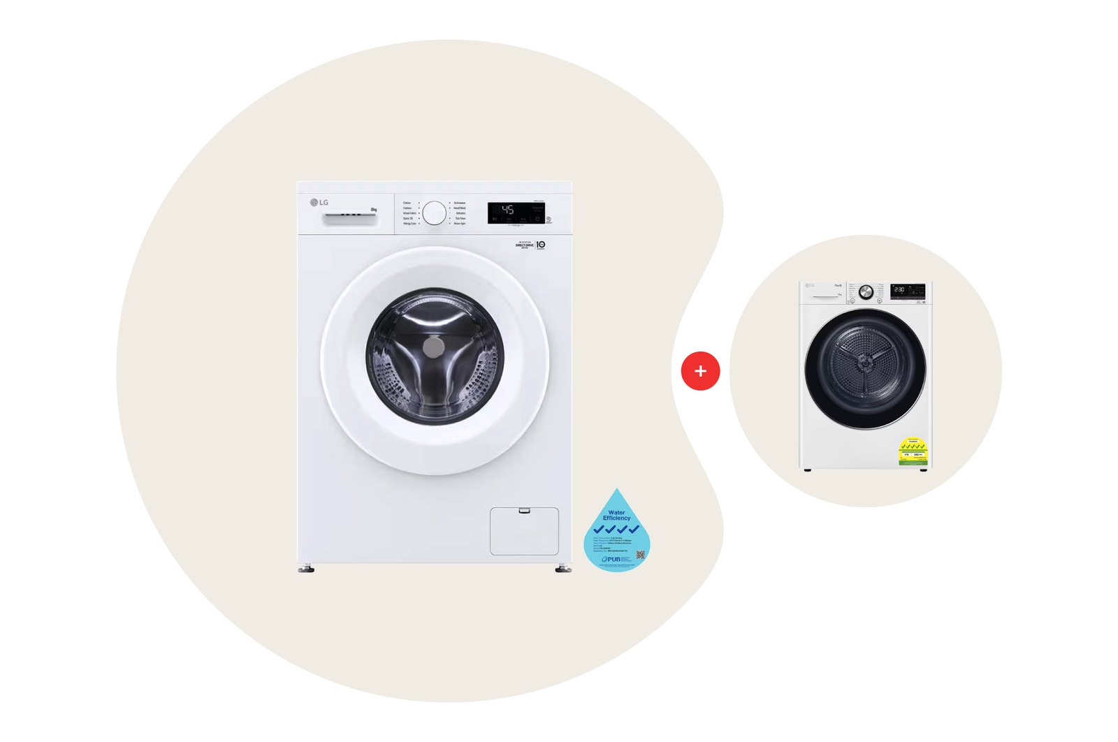 Front view of 8kg Front Load Washing Machine Bundle with 10kg Dual Inverter Heat Pump™ Dryer FB1208S6W.TDH10