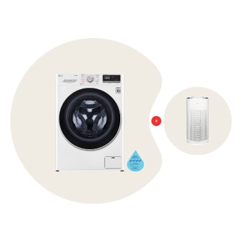 Front view of 8kg, AI Direct Drive Front Load Washing Machine Bundle with 32㎡ PuriCare™ AeroHit Air Purifier FV1408S4W.AS35GG