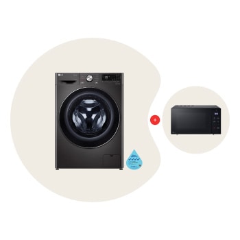Front view of 10/6kg, AI DD™ Front Load Washer Dryer Bundle with 30L NeoChef® Microwave Oven in Black FV1410H3BA.MS3032
