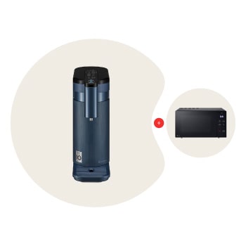 Front view of Objet Collection Tankless Water Purifier with 4-Stage Filtration in Navy Blue Bundle with 30L NeoChef® Microwave Oven in Black WD516AN.MS3032
