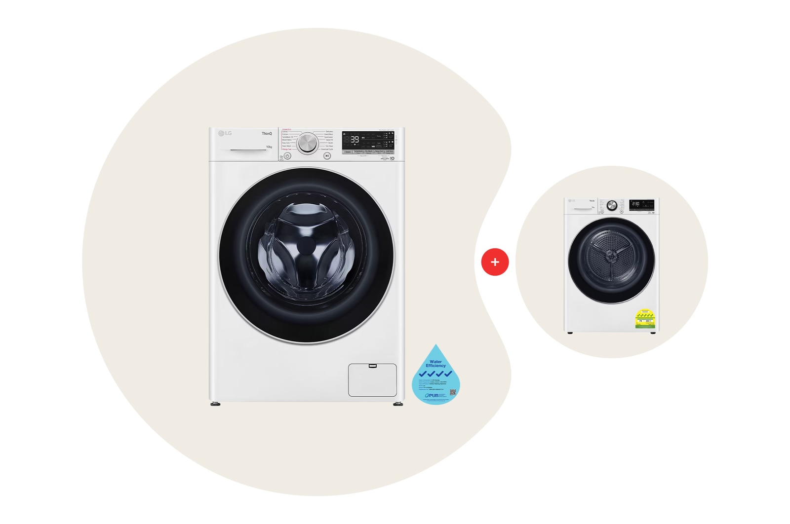 Front view of LG 10kg Front Load Washing Machine Bundle with 10kg Dryer in White WASHERDRYER.PTO3
