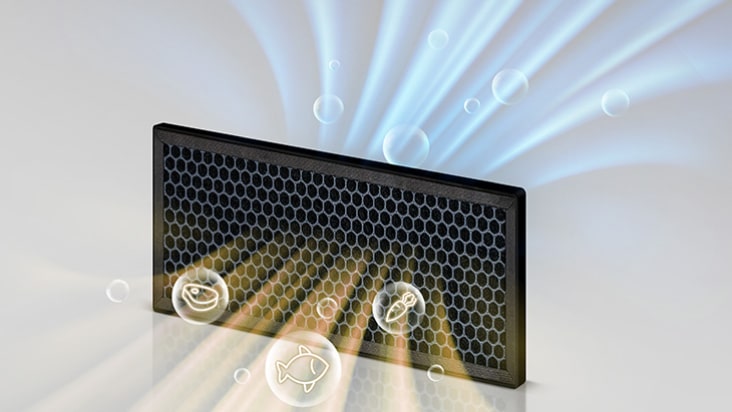 The lg bottom freezer refrigerator with carbon filtration technology helps to remove ordors and keeping it fresh inside.