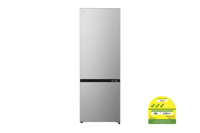 Front view of 335L Bottom Freezer Refrigerator with Smart Inverter Compressor in Prime Silver, GB-B3354PY